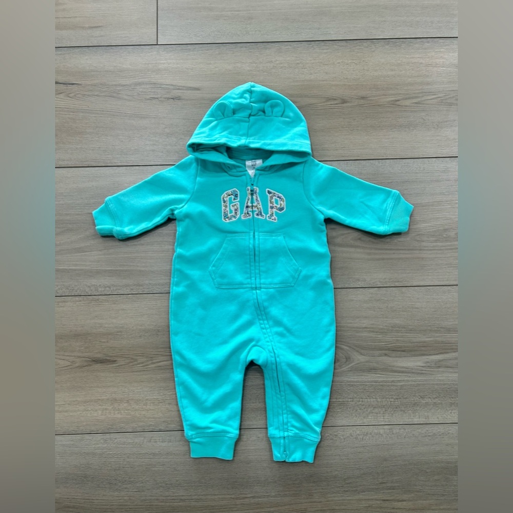 GAP Turquoise Hooded Baby Jumpsuit